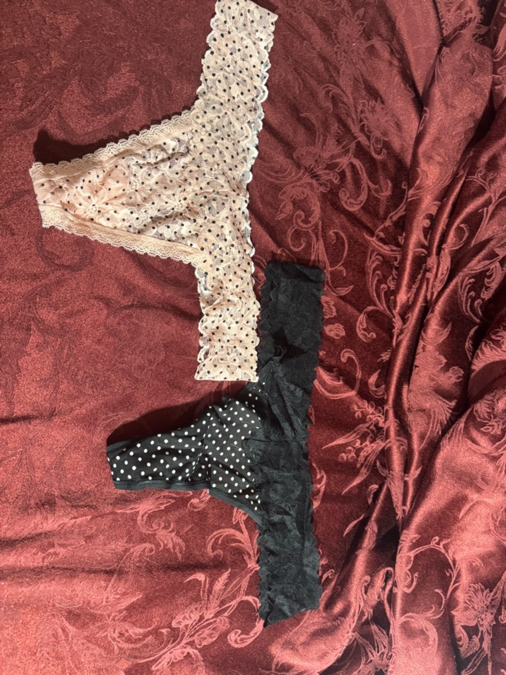 Victoria's Secret Beige Lace Panty with Black Dot Accents XL NWT